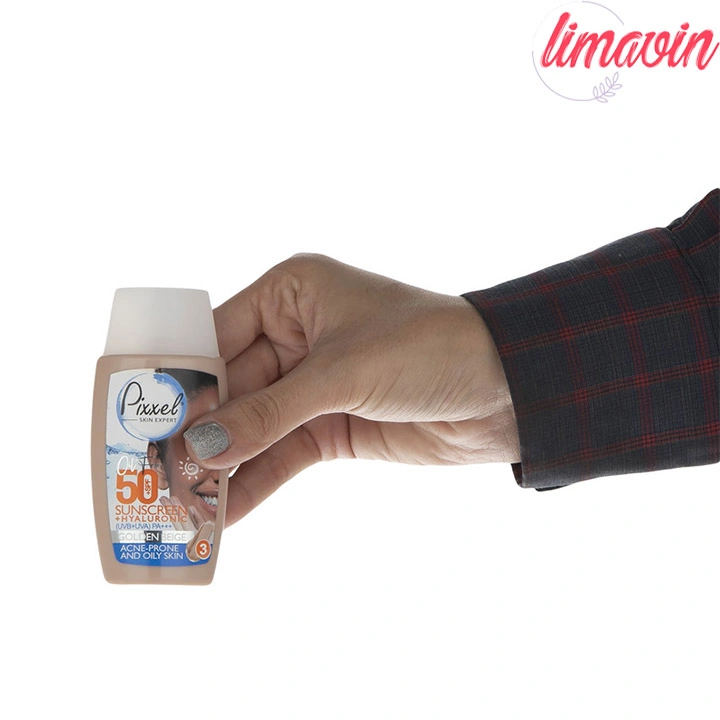 کرم ضد آفتاب رنگی پیکسل، 50 SPF، مدل GOLDEN BEIGE، مناسب پوست نرمال، خشک و حساس تنالیته رنگ تیره و حجم 50 میلیلیتر، محافظت کننده در برابر اشعه UVA و UVB، ضد حساسیت، +++ PA، آبرسان، با ماندگاری 2 ساعته