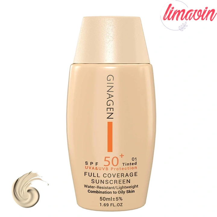 کرم ضد آفتاب رنگی ژیناژن، SPF 50، مدل 01، مناسب پوستهای چرب و مختلط با تنالیته روشن و حجم 50 میلیلیتر