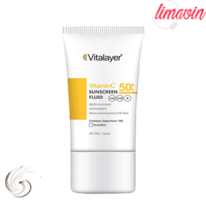 فلوئید ضدآفتاب بی‌رنگ ویتالیر SPF50 مدل Vitamin C مناسب انواع پوست