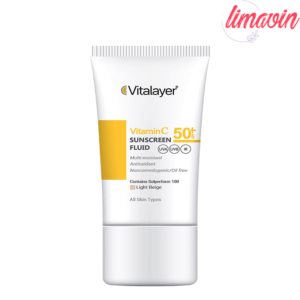 فلوئید ضدآفتاب رنگی ویتالیر، 50 SPF، مدل Vitamin C، مناسب انواع پوست تنالیته رنگ متوسط