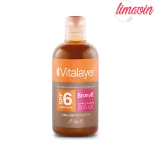 روغن آفتاب اکلیلی صورت و بدن ویتالیر مدل bronvit glowing bronzing حجم 250 میلیلیتر، محافظت همزمان در برابر UVA/UVB با SPF 6 و حاوی ویتامین A، غیر کمدونزا و مناسب انواع پوست