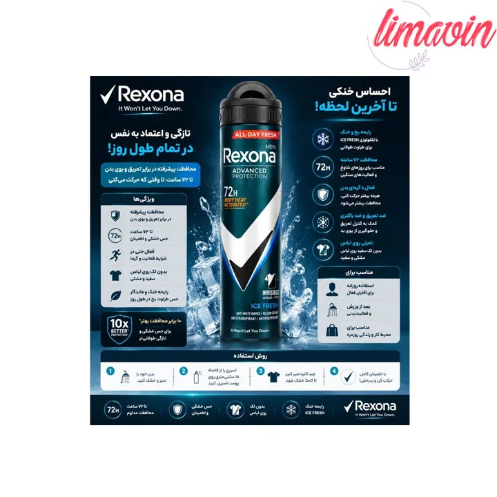 اسپری ضدتعریق مردانه رکسونا مدل Ice Fresh 72H حجم 200 میلیلیتر - تصویر 2