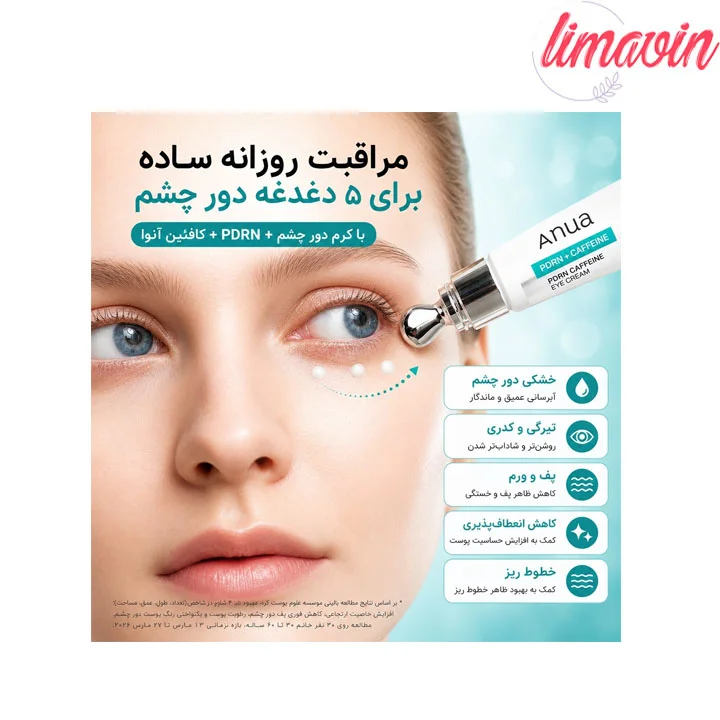 کرم دور چشم PDRN و کافئین آنوا ضد پف و تیرگی و ضد چروک و جوانساز حجم 20 میلی لیتر - تصویر 5